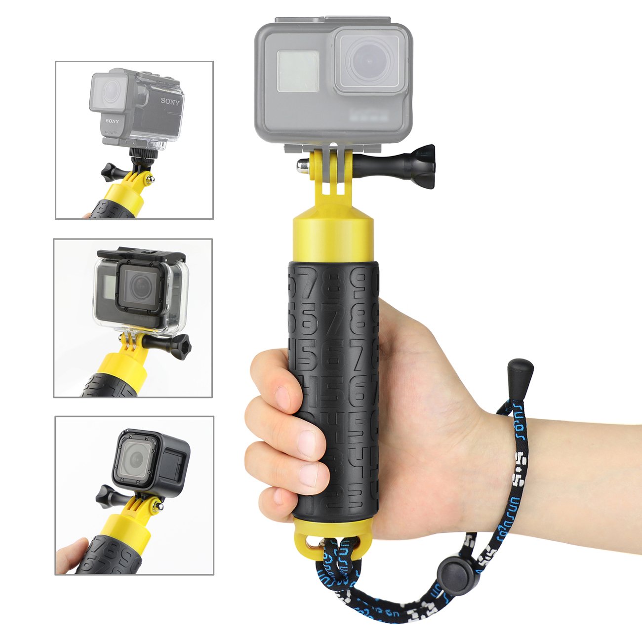 SOONSUN Floating Hand Grip Compatible with GoPro Hero 13 12 11 10 9 8 7 6 5 4 3, Session, Fusion, Max, Osmo Action 3 4, SJCAM, Action Camera Waterproof Handler Handle Mount Accessories