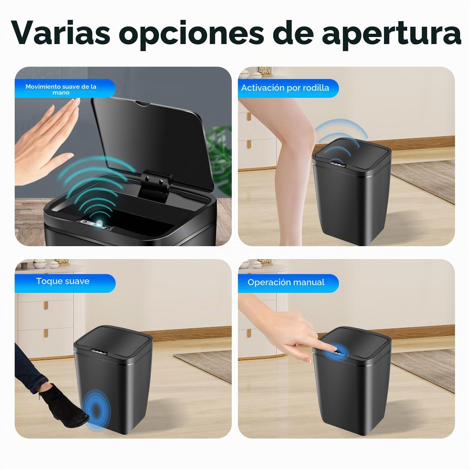 Papelera automática con sensor de movimiento infrarrojo sin contacto, 12 L (negro)