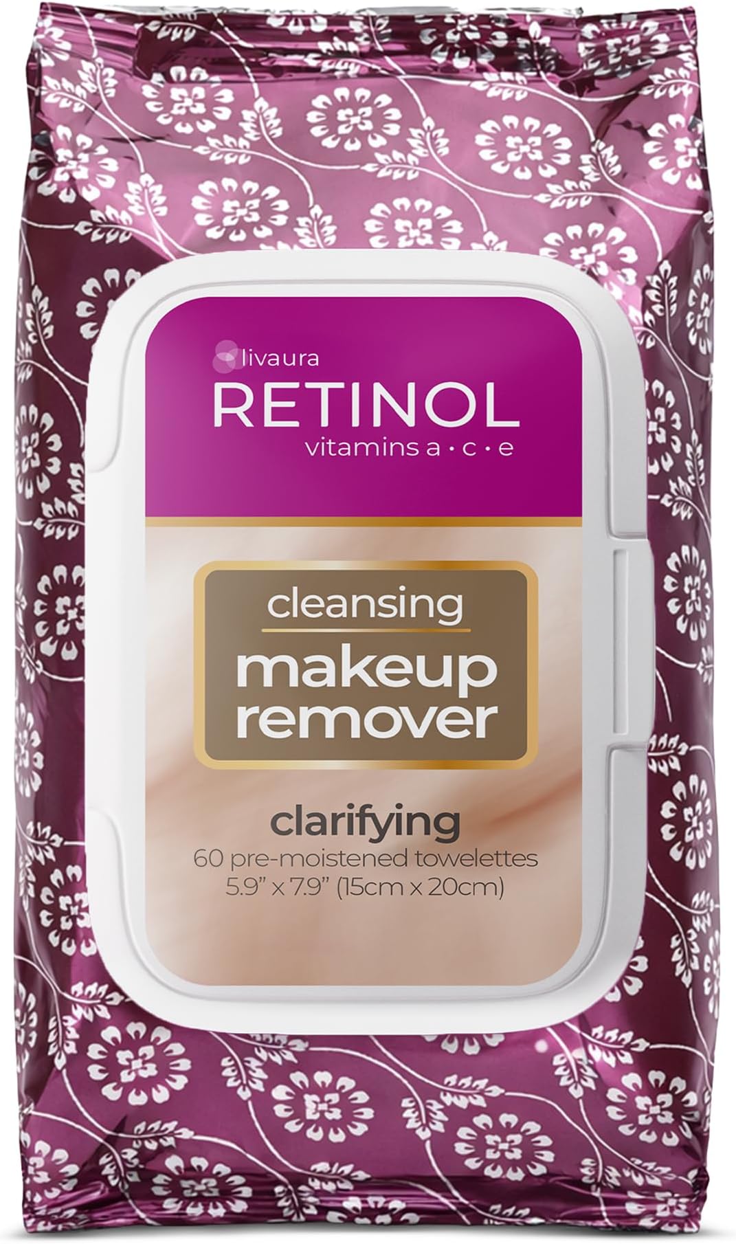 LIVAURA Retinol Anti-Aging Cleansing Towelettes – All-in-One Cleanser, Toner & Makeup Remover in a Convenient Pre-Moistened Wipe – On-The-Go Exfoliating, Toning & Hydrating Leaves Skin Clean