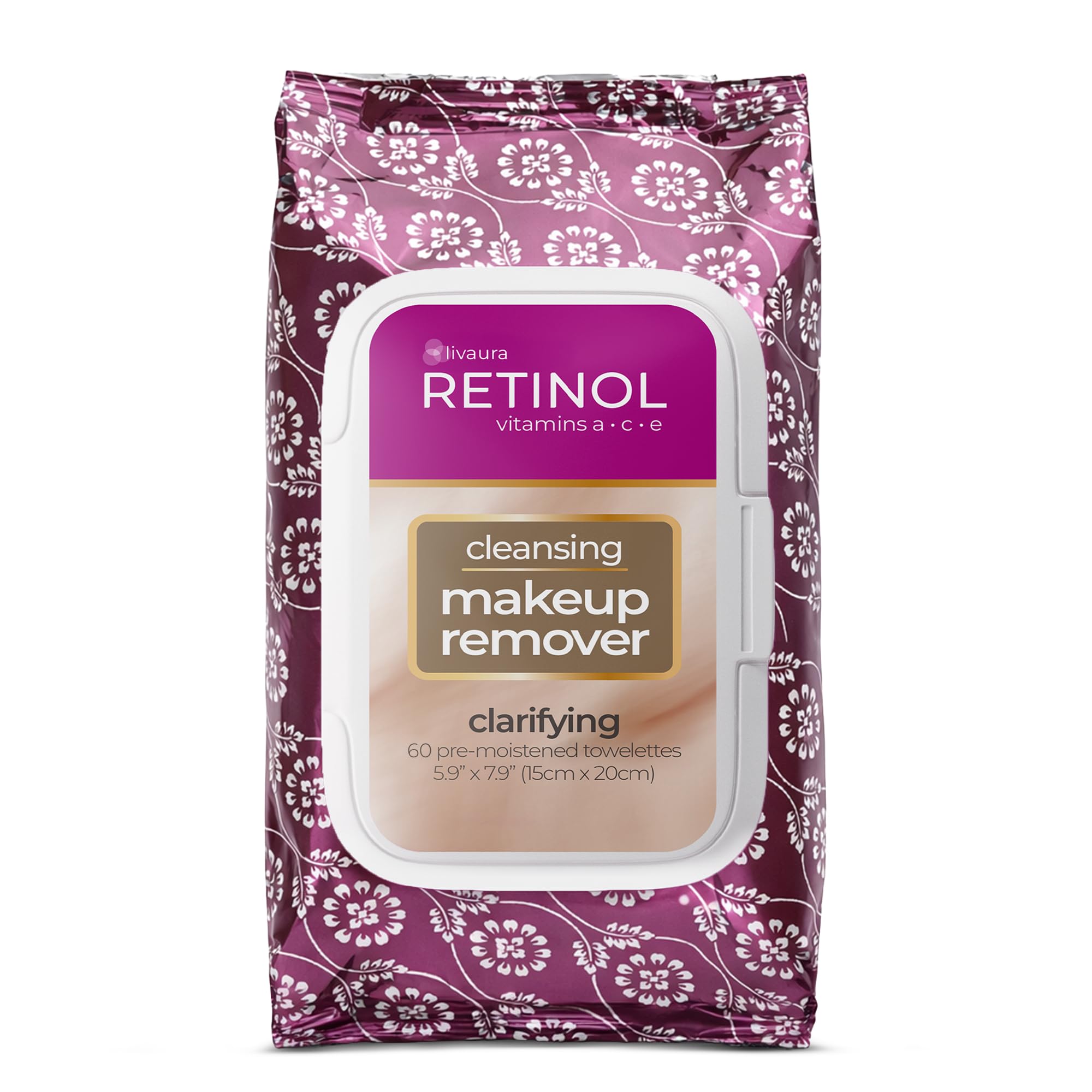 LIVAURA Retinol Anti-Aging Cleansing Towelettes – All-in-One Cleanser, Toner & Makeup Remover in a Convenient Pre-Moistened Wipe – On-The-Go Exfoliating, Toning & Hydrating Leaves Skin Clean
