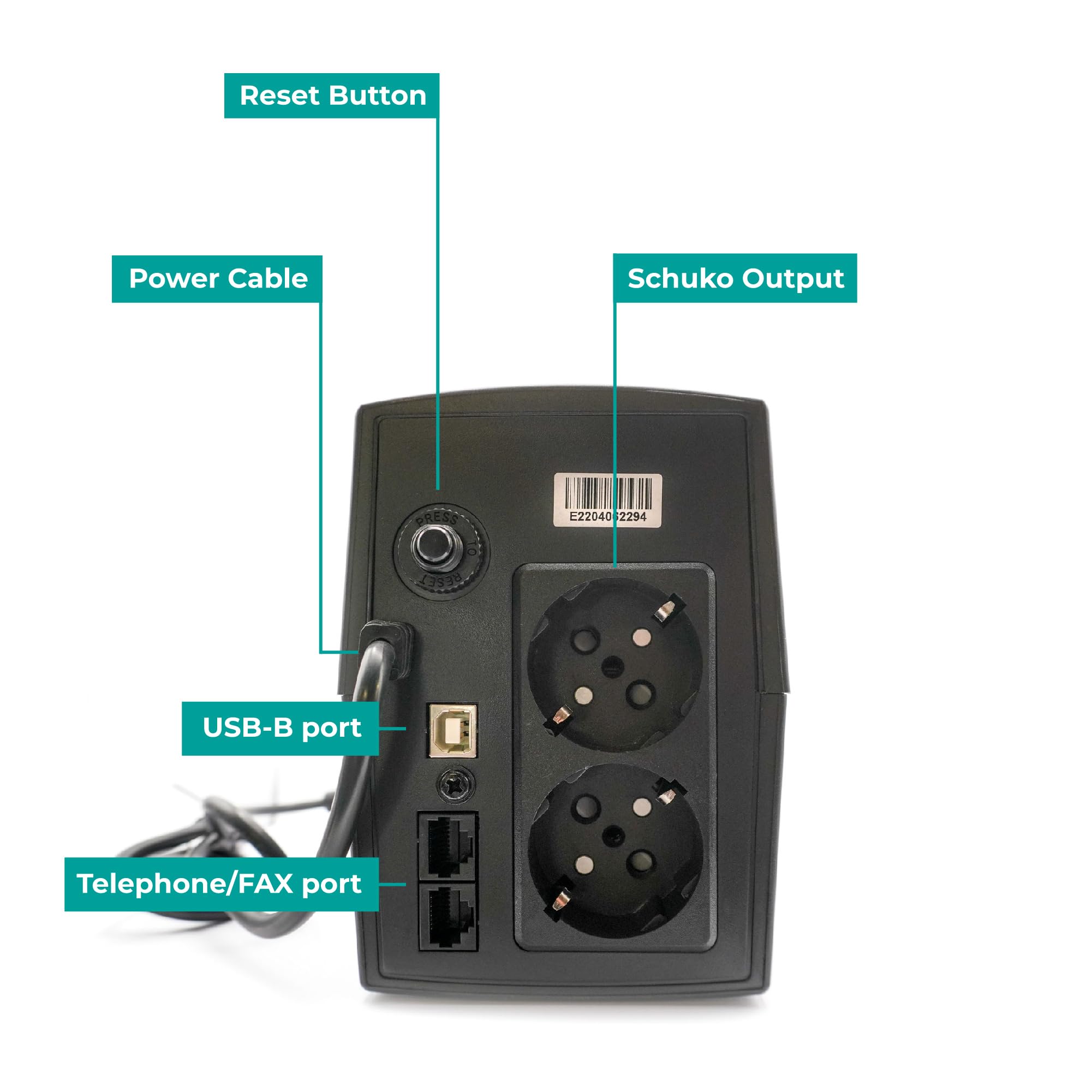 Sistema de alimentación ininterrumpida para PC y hogar - UPS Line Interactive 1000VA/510W, estabilizador de tensión, 1 batería 12V/8Ah, 2 Salidas Schuko/Ita UPS-LIT10P (1000VA/510W)