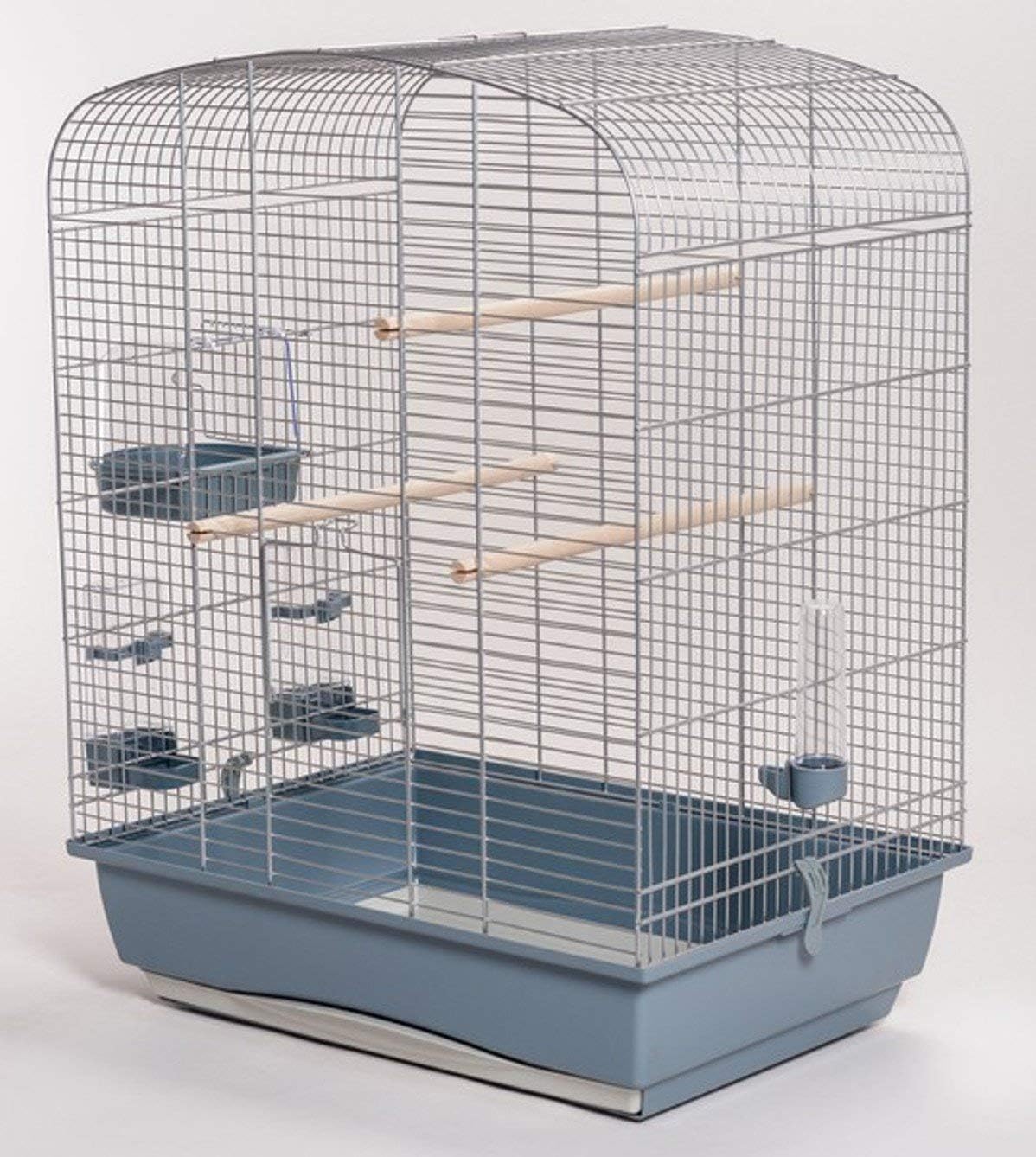 Elena Bird Cage Chrome Grey Bird House with Accessories