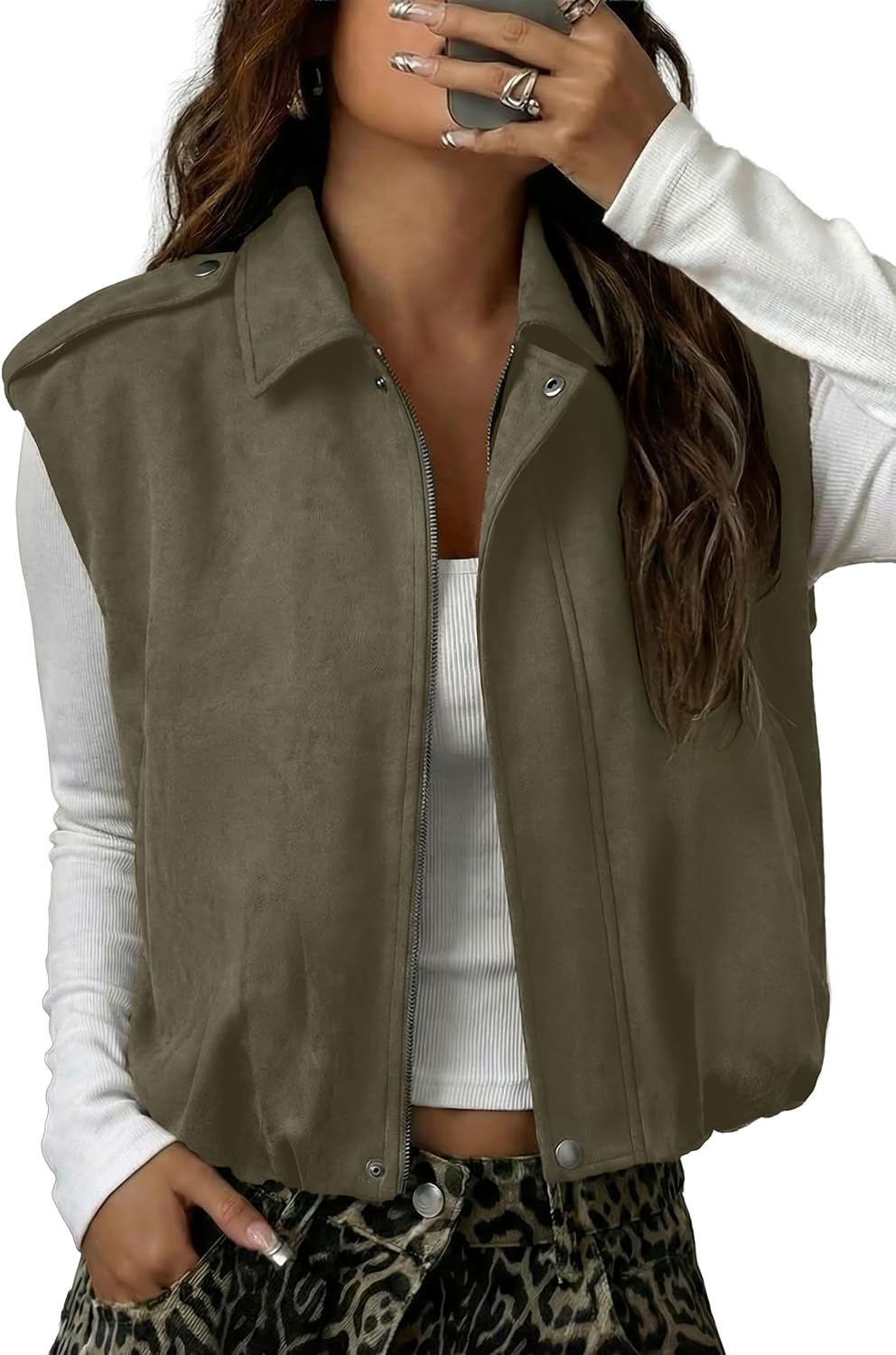 EVALESS Womens Vest Faux Suede Sleeveless Jackets Fashion Spring 2026 Y2K Cropped Jacket Trendy Streetwear with Pockets