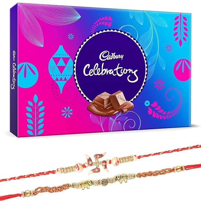 Astonished Retail Cadbury Celebration Pack with Set of 2 Rakhi | Cadbury Chocolate Hamper with Rakhi Gift | Rakhi Chocolate for Brother | 002 at Rs. 249