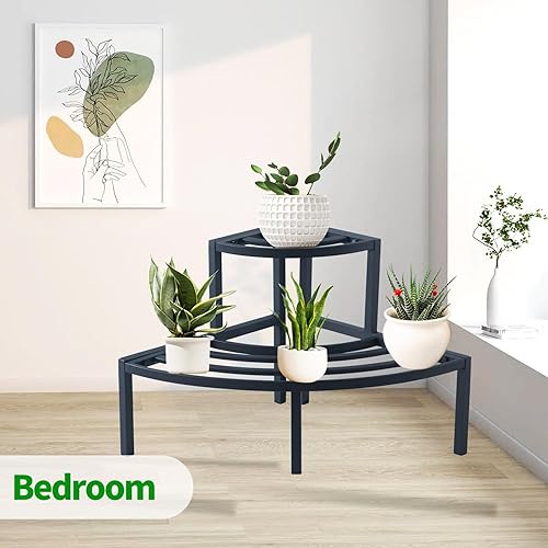 Miniatura 3 de Soporte de aluminio de 2 niveles para plantas, ligero, resistente y libre de óxido, estante de escalera perfecto para exhibición de vegetación en
