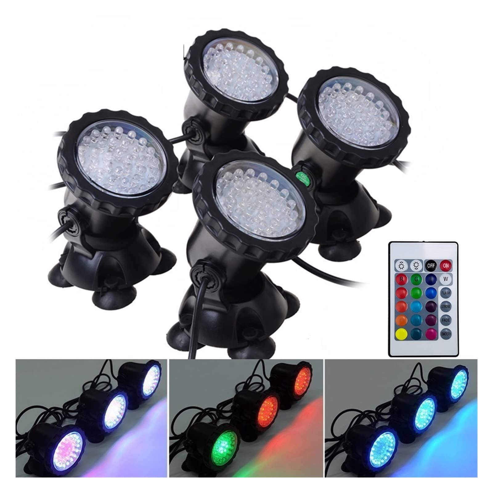 Lámpara de luz LED subacuática a prueba agua, foco subacuático RGB, fuente piscina, estanque, jardín, acuario Resistentes Al Agua Seguras(3 bulbs set)