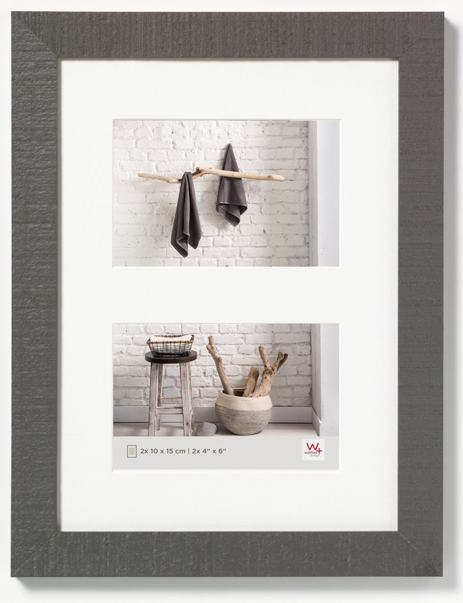 walther design Bilderrahmen grau 2X 10x15 cm Galerie mit Passepartout, Home Holzrahmen HO215D