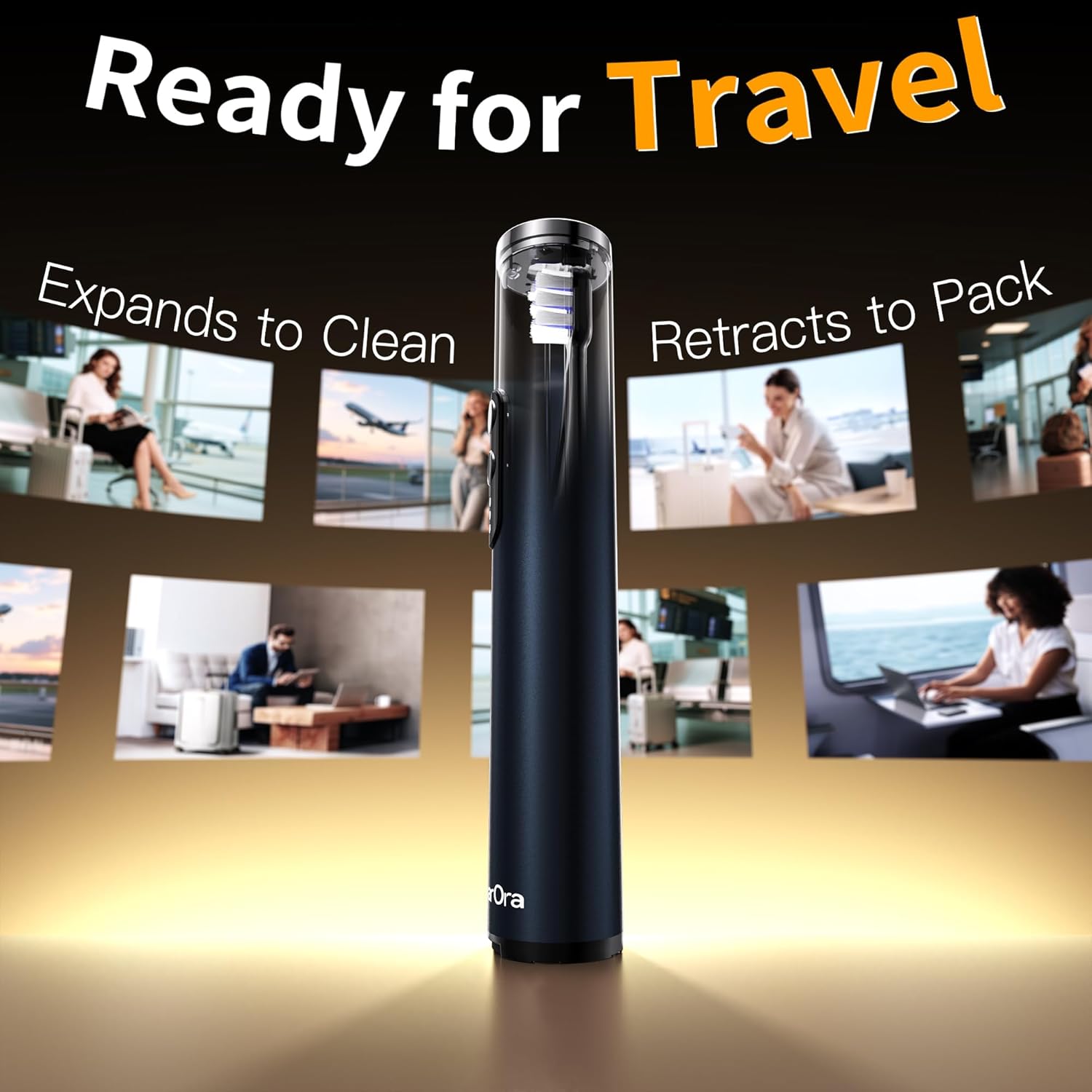 M23 Travel Electric Toothbrush for Adults, Retractable Portable Sonic Toothbrush, Aluminum Body, 30-Day Battery, Universal USB-C Charging, IPX7 Waterproof, Compact Travel Size Toothbrush