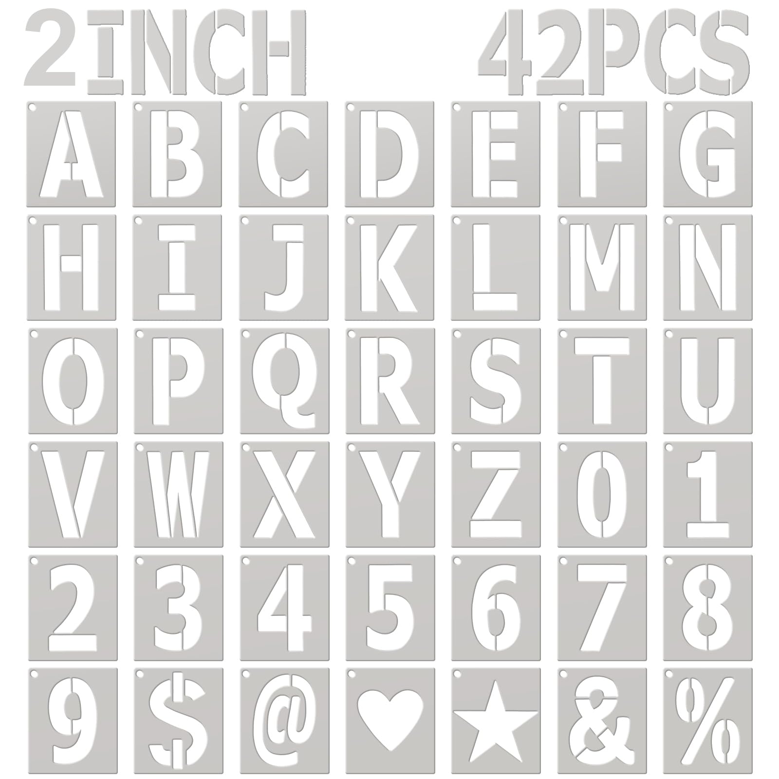 2 inch Letter Stencils 42 Pcs Large Reusable Alphabet Letter NumberStencils for Painting on Wood Wall Fabric Rock DIY Art Projects (2 inch)