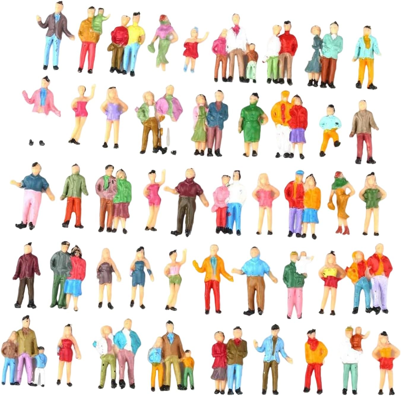 Painted Model Train Standing Posture People Figures Miniature Scene Figures Mini Models Tiny Collectibles for DIY Projects Micro Landscape Decor (1:87 Scale 47pcs)