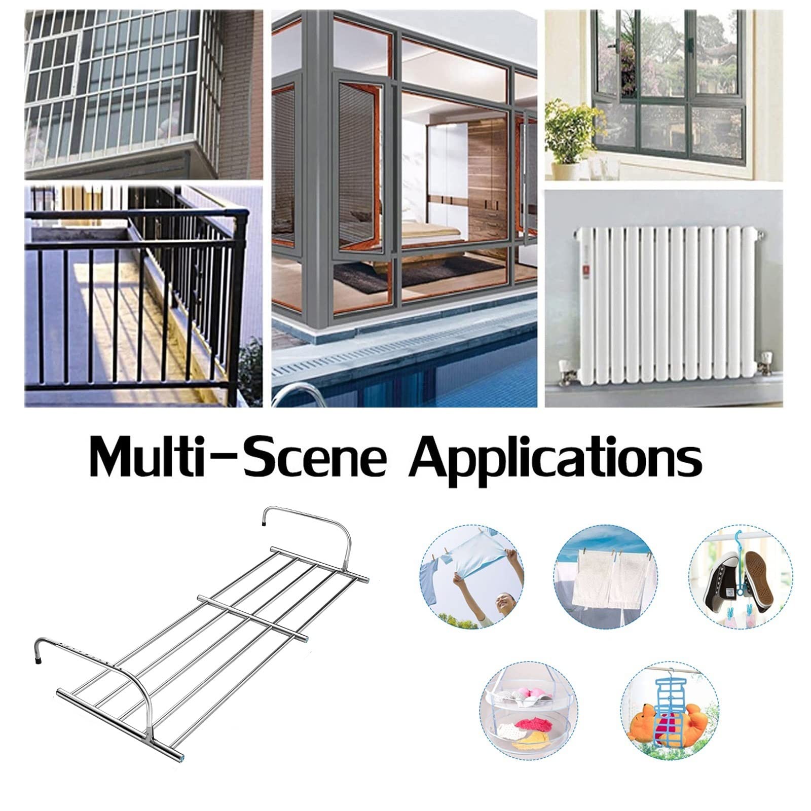 Wäscheständer, Wäschetrockner, Balkon-Schuhständer, ausziehbarer Balkon-Heizkörper-Wäscheständer, Edelstahl, faltbarer Wäscheständer, zum Aufhängen von Kleidung, Handtüchern, Unterwäsche, Schuhen, Soc