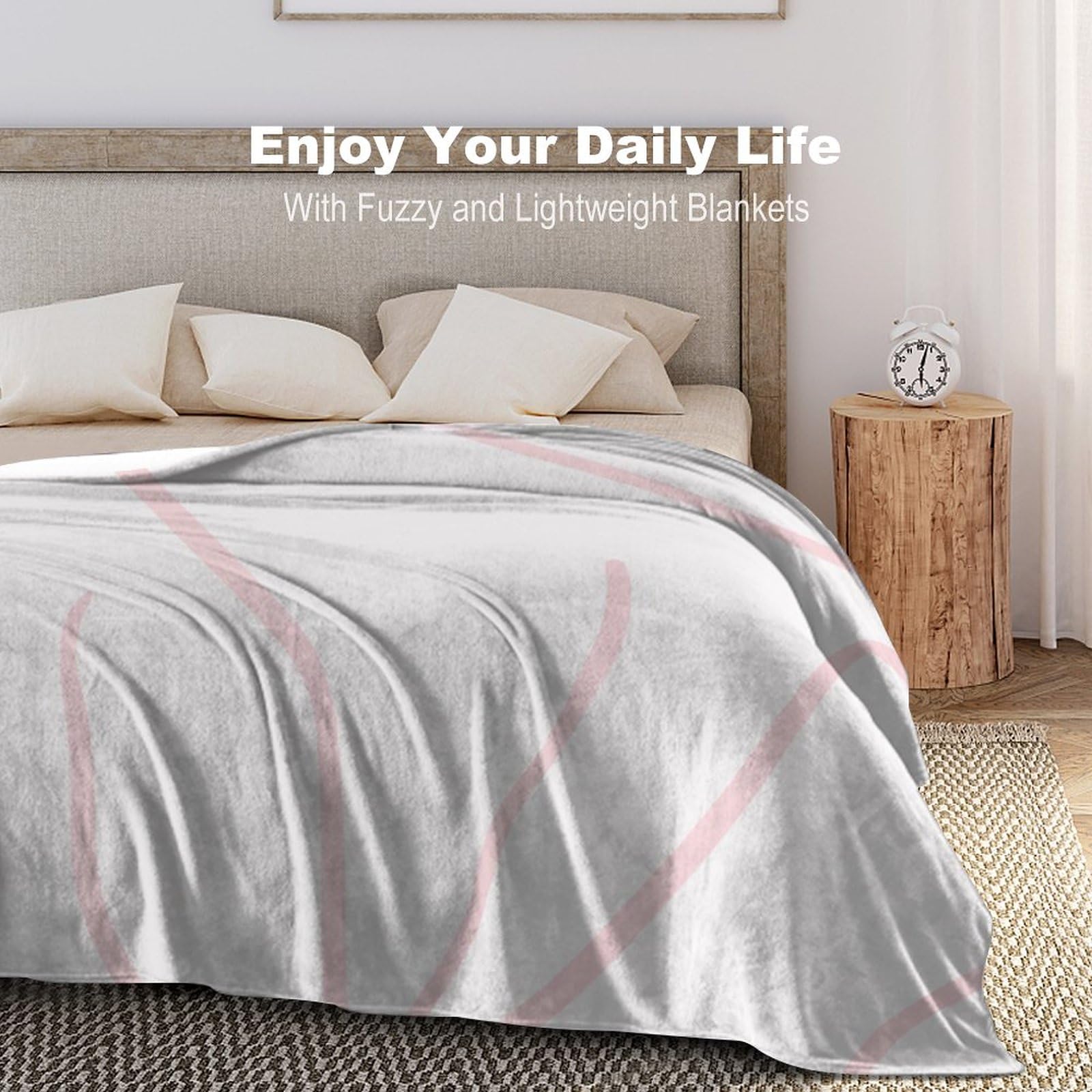 David's Home Ultra Soft Fleece Blanket King Size - 108x90 Inch, 3D Jacquard, Cream, Warm Lightweight For Bed & Couch