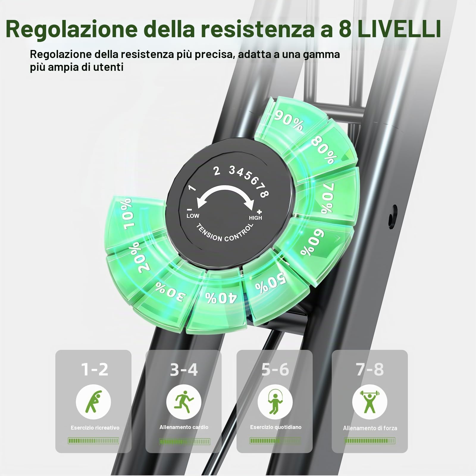 Cyclette Pieghevole da Casa 4 in 1, Bicicletta magnetica pieghevole, Resistenza magnetica regolabile a 8 livelli, monitor LCD e sensore di frequenza cardiaca.