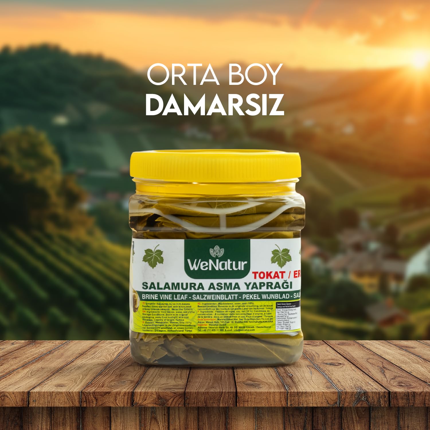 Tokat Erbağ Weinblätter – Natürlich eingelegte Weinblätter, Net 600 g, Brutto 1300 g