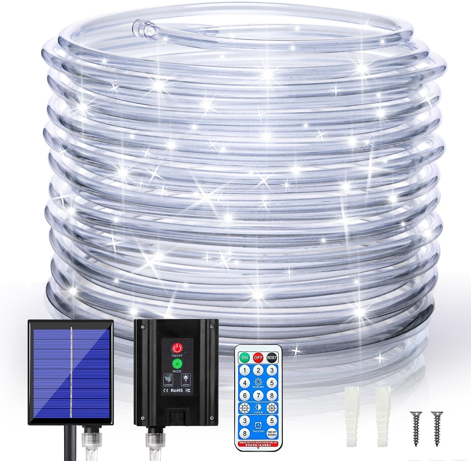 Suyoo Solar Rope Lights Outdoor Waterproof LED, 200 LED Rope String Lights