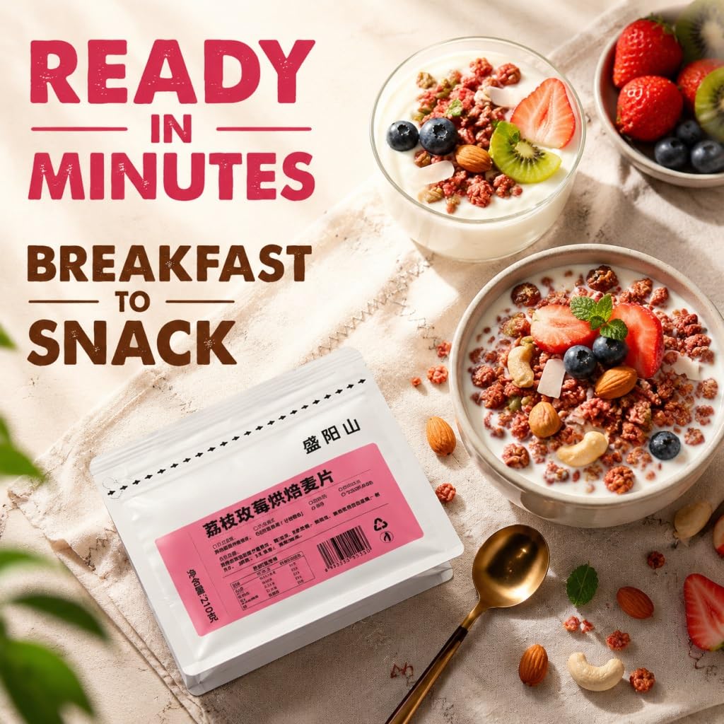 Granola Aux Fruits Et Noix 2 Saveurs : Litchi, Rose Sel De Mer, Cacao, Paquet (210 G Chacun) Céréales For Petit-déjeuner, Avoine Croquante Avec Vrais
