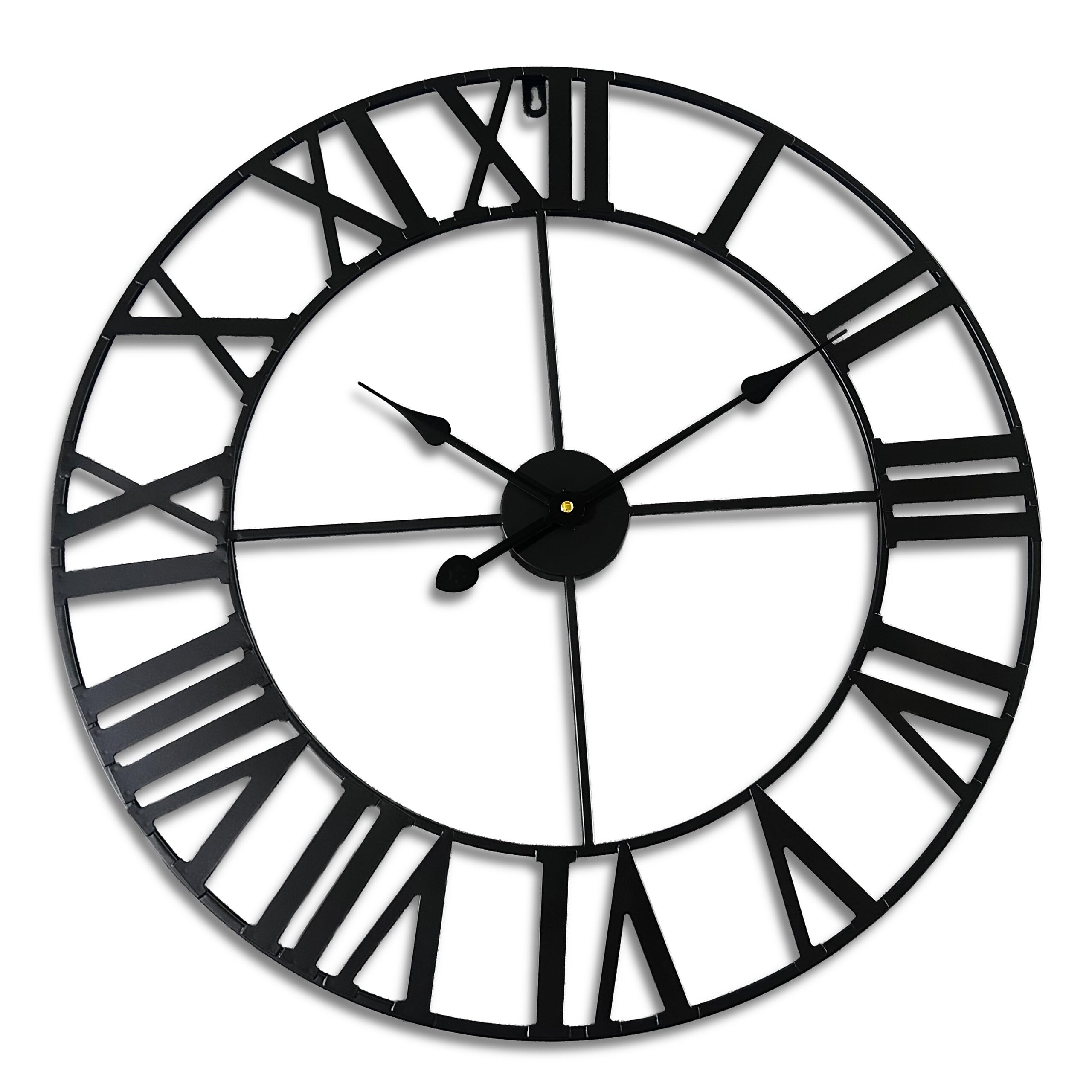 Relaxdays wall clock, Roman numerals, Ø 60 cm, battery-powered wall clock, analogue kitchen clock, iron, black