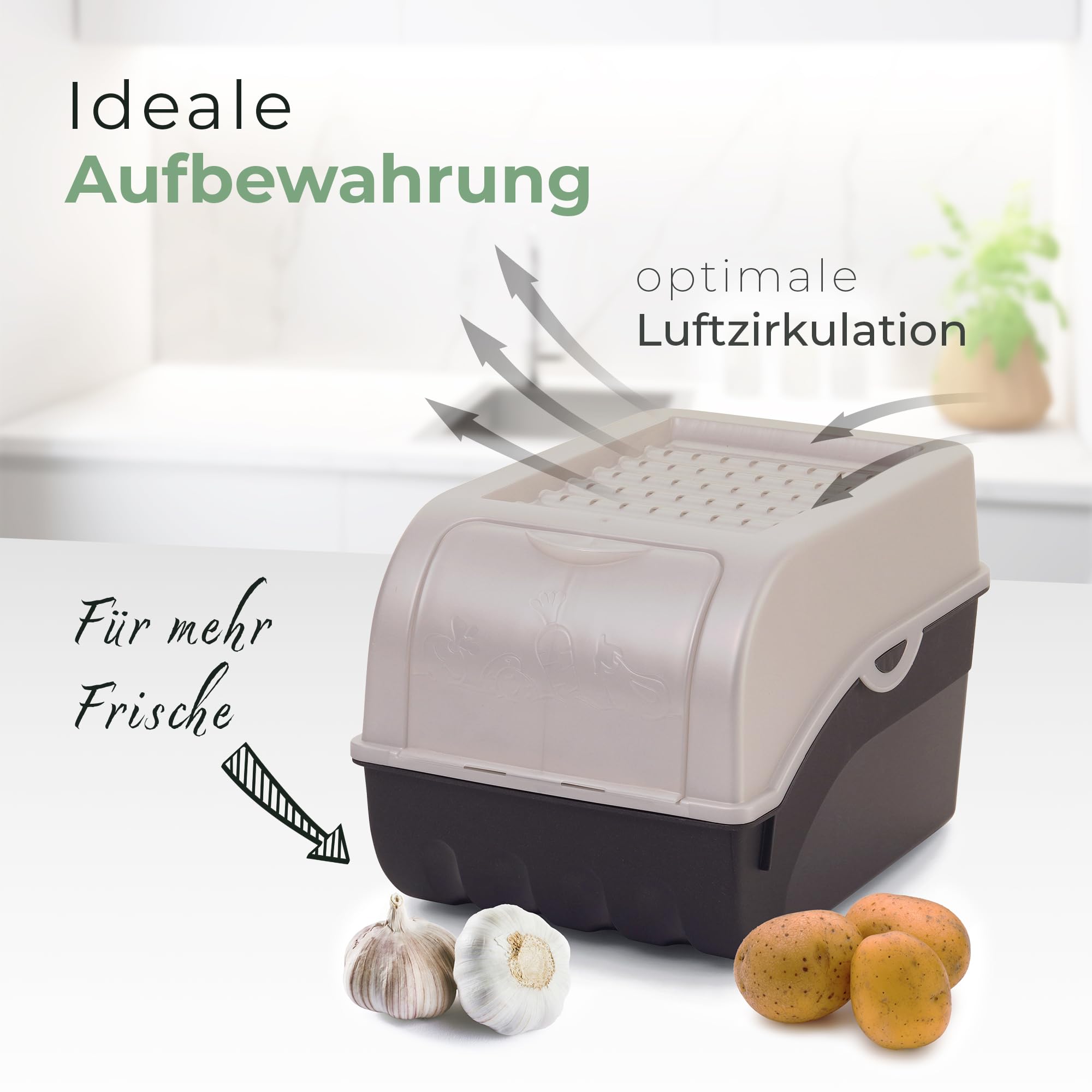 Novaliv Kartoffel Aufbewahrungsbox | 3x groß 9L | PERLMUT Weiss | Kartoffelbox | Gemüsebox stapelbar Zwiebelbox Kartoffelkorb Obstbehälter Kartoffelkiste Zwiebel Aufbewahrung Frischhaltedose Möhren