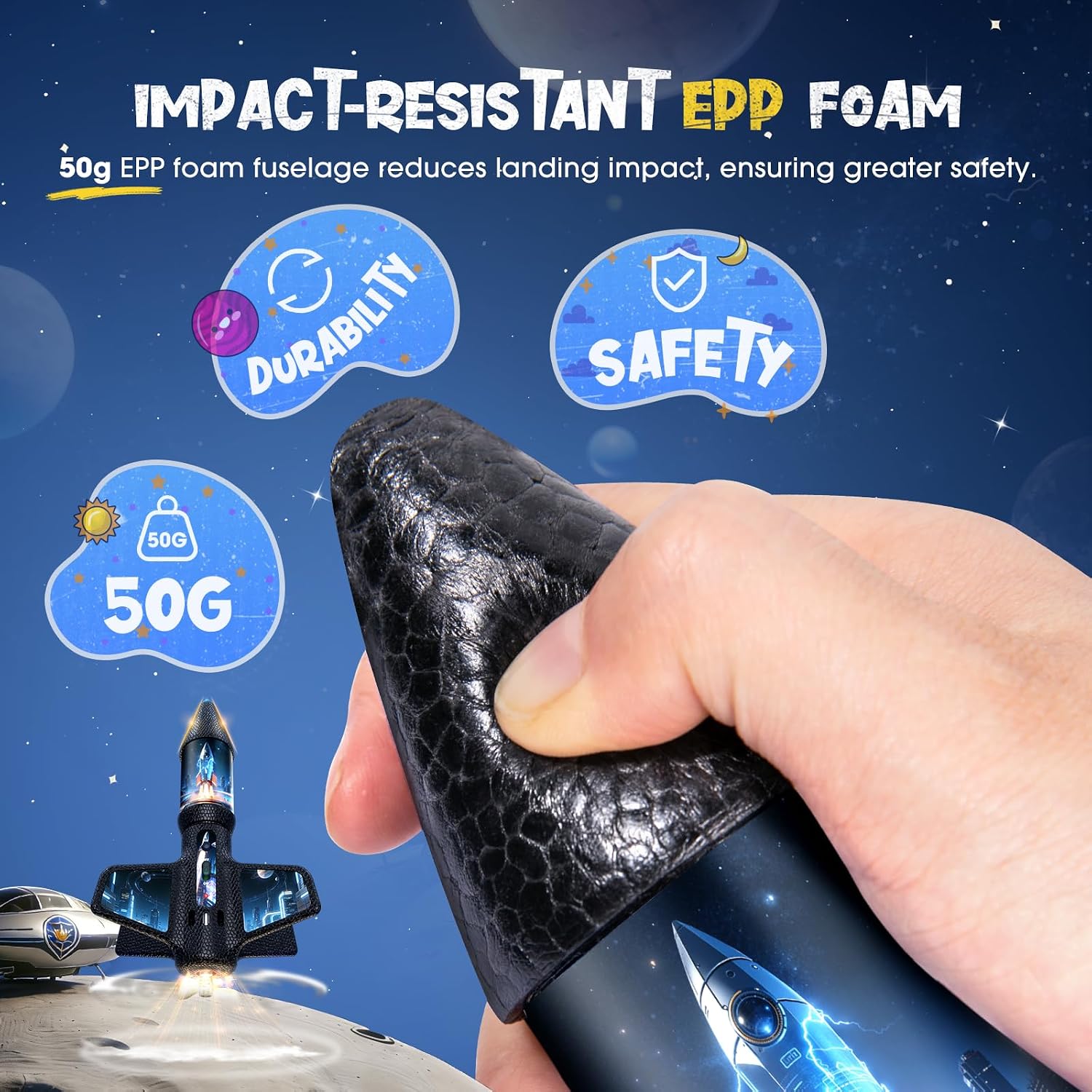 Rocket Launcher for Kids, 200 ft Self Launching Motorized Rocket Toy with LED and Safety Parachute Land, 2-Altitude Launch, USB Rechargeable, Outdoor Toys Gift for Boys Ages 8-13 (Bule)