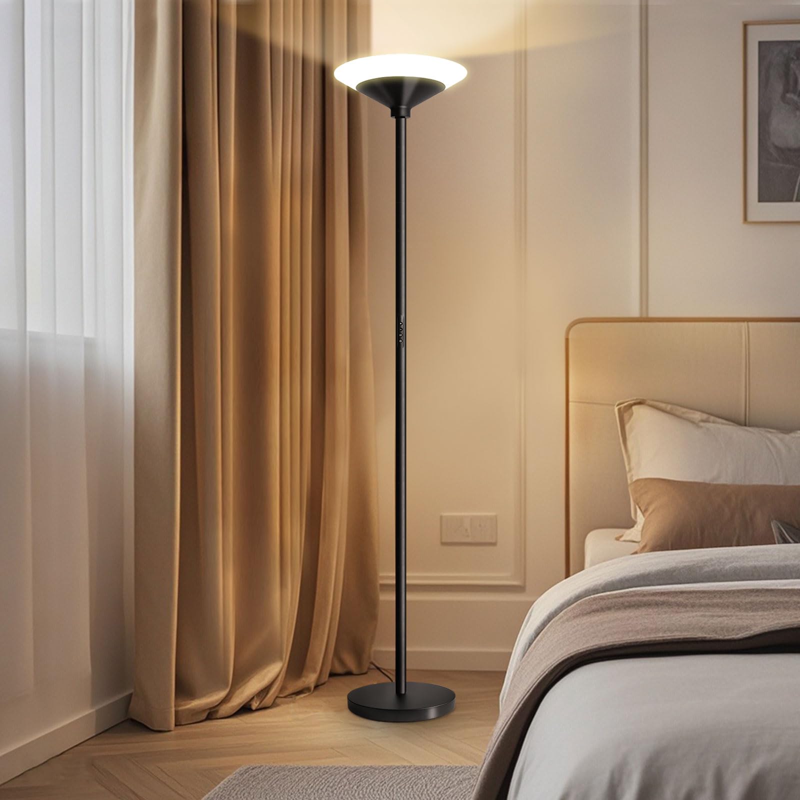 BBHome Piantana Lampada da Terra Dimmerabile, Lampada da Terra 27W LED con Telecomando e Touch, 3000K-6500K Moderna Lampada per Soggiorno, Camera da Letto, Ufficio, Nero