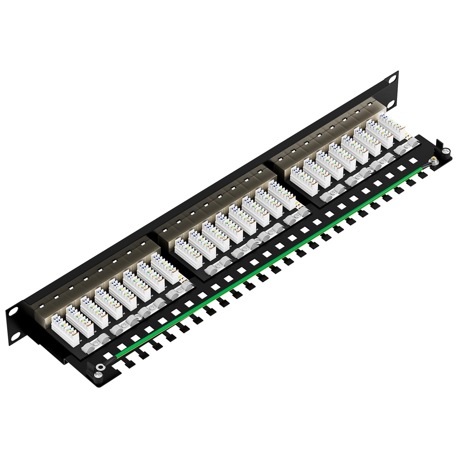 FGB Panel krosowy CAT 7, panel dystrybucyjny, 24 porty, montaż w szafie rack 19 cali, RJ45 ekranowany, ekranowany sieciowy panel krosowy do gigabitowego przełącznika sieciowego