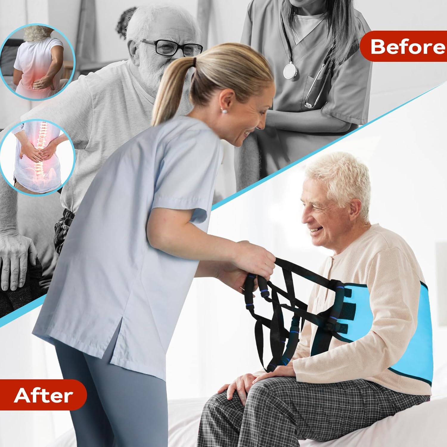 Transfer Sling for Elderly, Padded Assist Gait Belt, Heavy Duty Patient Lift with Straps, Mobility Standing and Lifting Aid for Elderly, Injured, Disabled - Safely Move from Wheelchair and Bed
