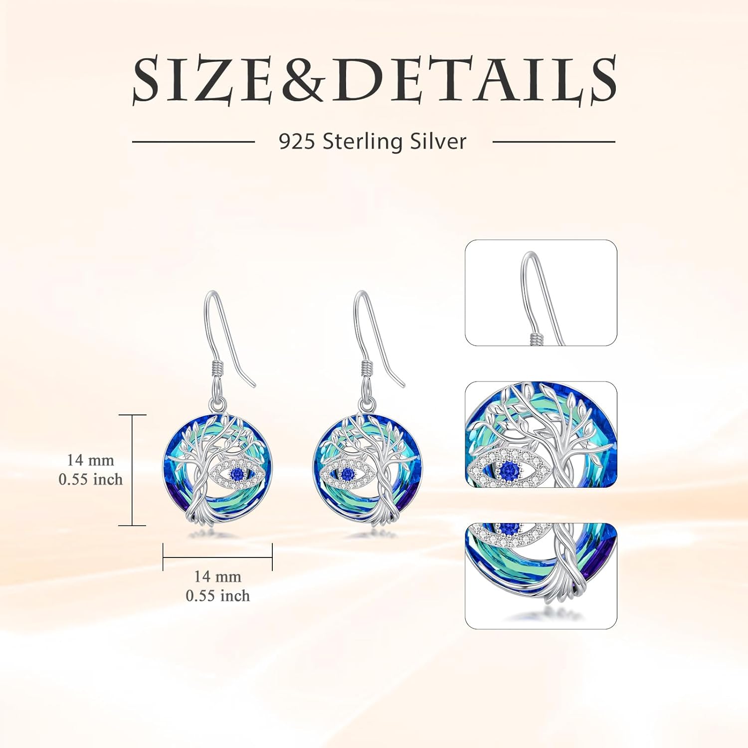 TOUPOP Evil Eye/Hamsa Hand Earrings 925 Sterling Silver Tree of Life Blue Crystal Dangle Earrings Protection Jewelry Amulet Christmas Gifts for Women Her - Image 6