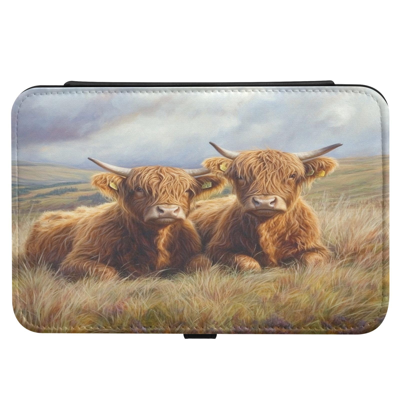 Haskirky Highland Cow Jewelry Box Portable PU Leather Travel Jewelry Organize for Women Jewelry Storage Display Holder for Ring, Necklace, Earring