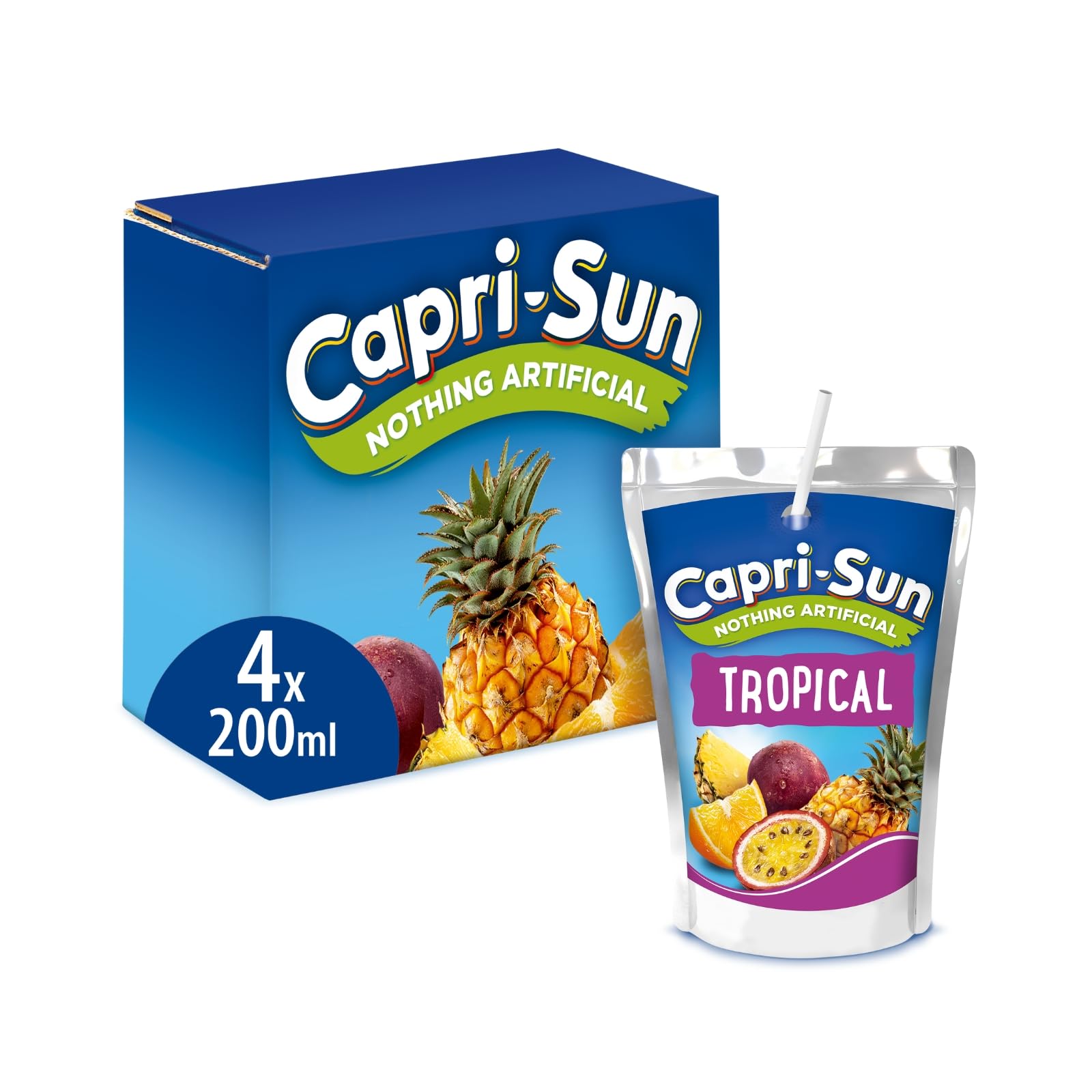 Capri-SunTropical Kids' Juice Drink (4 x 200ml) Made with Real Fruit Juice - No Artificial Ingredients - Vegan, Gluten Free