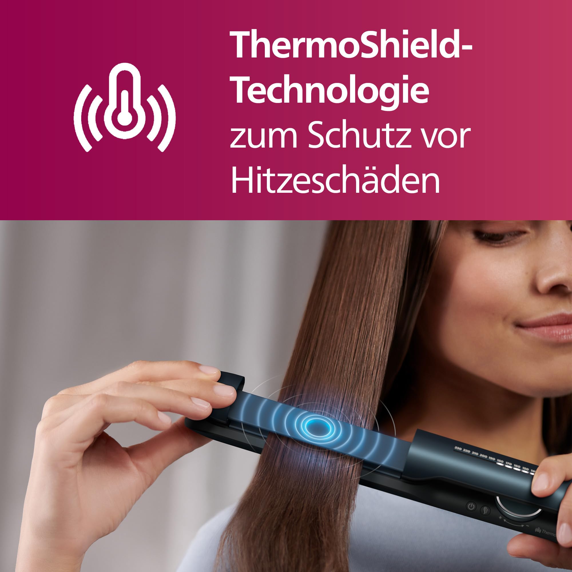 Philips Haarglätter 7000 Series, ThermoShield Technologie, Ionisierungsfunktion, Keramikplatten mit Arganöl, Blaugrün-Metallic, Modell BHS732/00