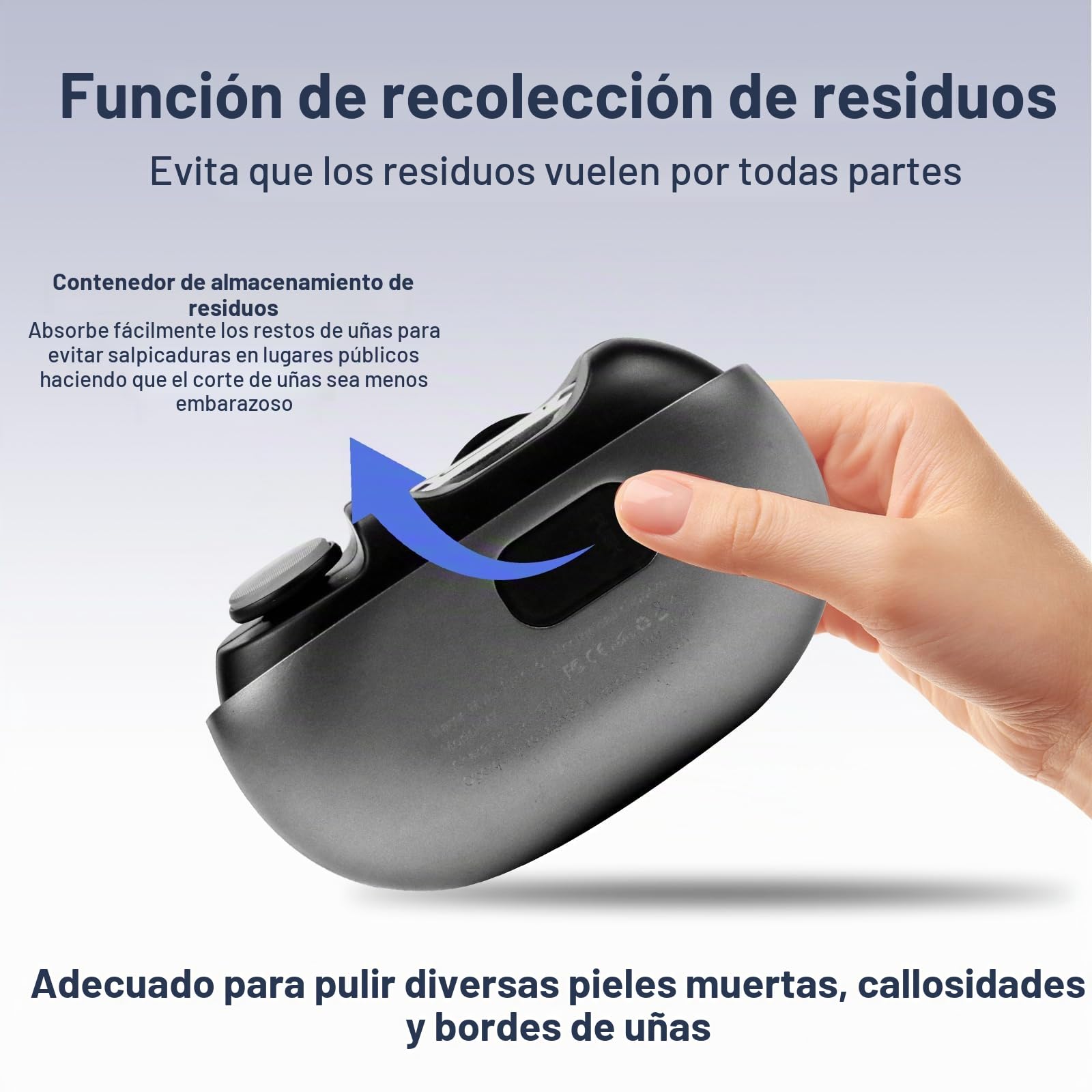 Vueeze Easyclip Smart Nail Clipper,Cortaúñas Inteligente,Easy Clip 3 en 1 Multifuncional, Cortaúñas Eléctrico Portátil con luz LED,Pulidor,Organizador de uñas (Gris)