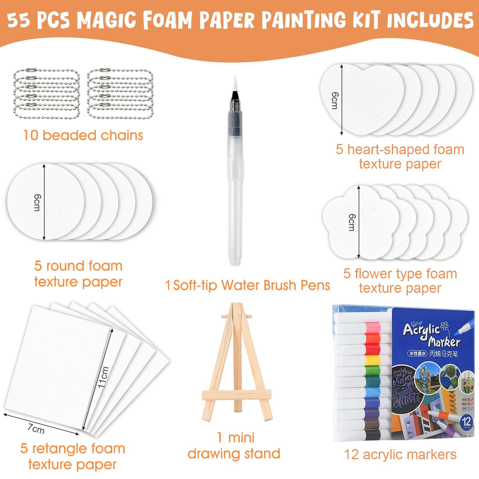 Kit De Peinture Gonflante Magic Foam Pour Enfants - 28 Feuilles, 12 Feutres, 3 Pinceaux à Eau, Perles - Activité Créative 3D - 6
