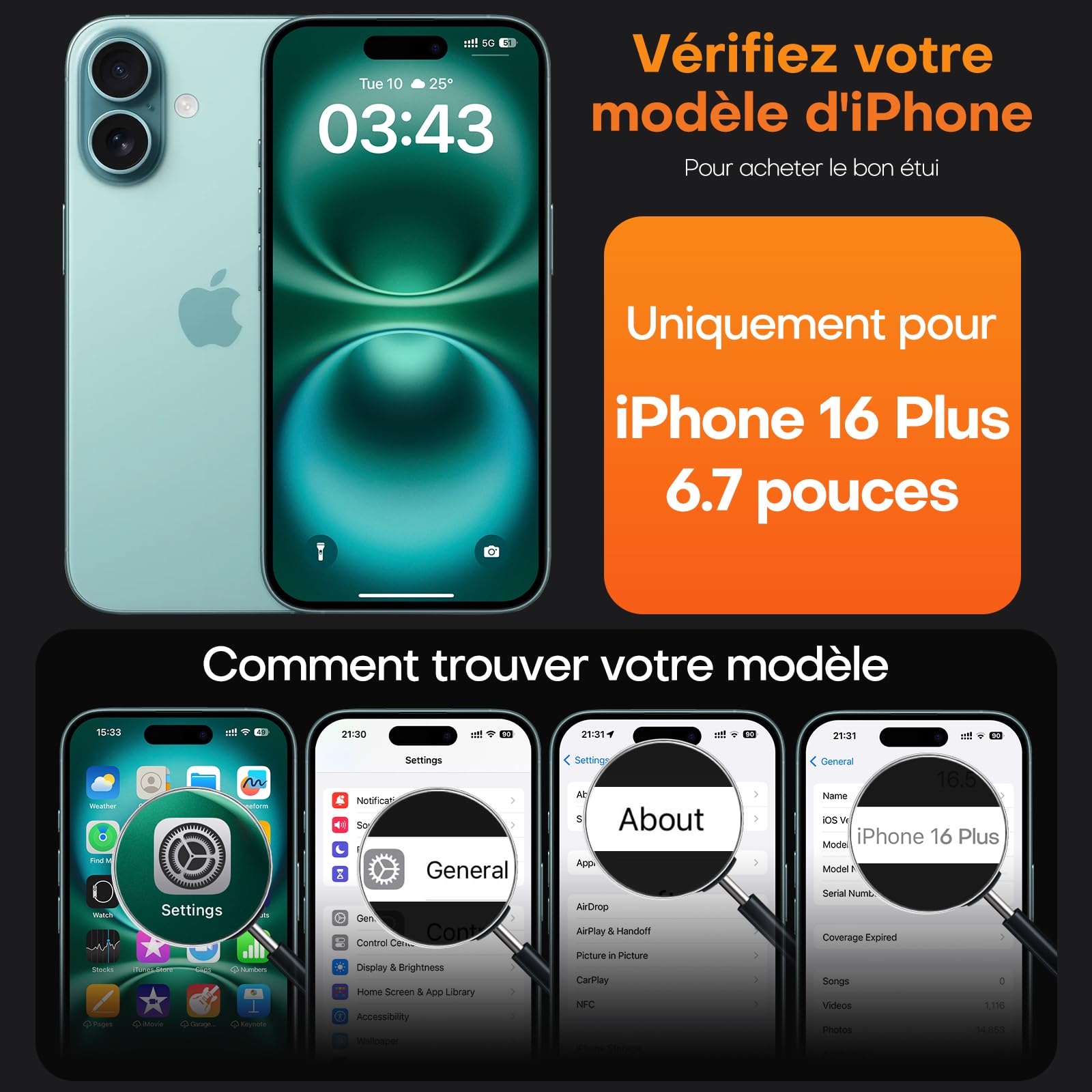 TAURI Coque pour iPhone 16 Plus avec Protection D'écran en Verre Trempé,Protection Militaire,Coque Bumper Transparente Antichoc - Vert