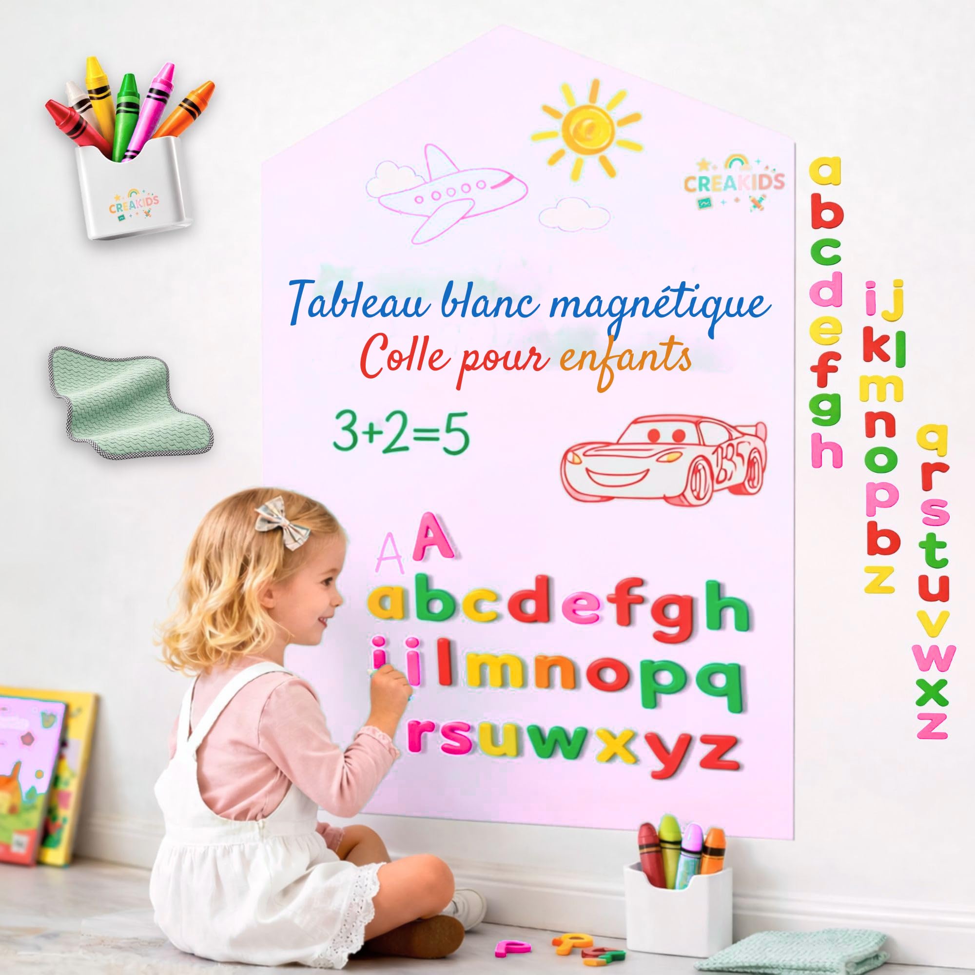 tableau magnetique enfant – tableau magnétique mural enfant en forme d’arche, tableau mural adhésif et réutilisable (Rose coton)