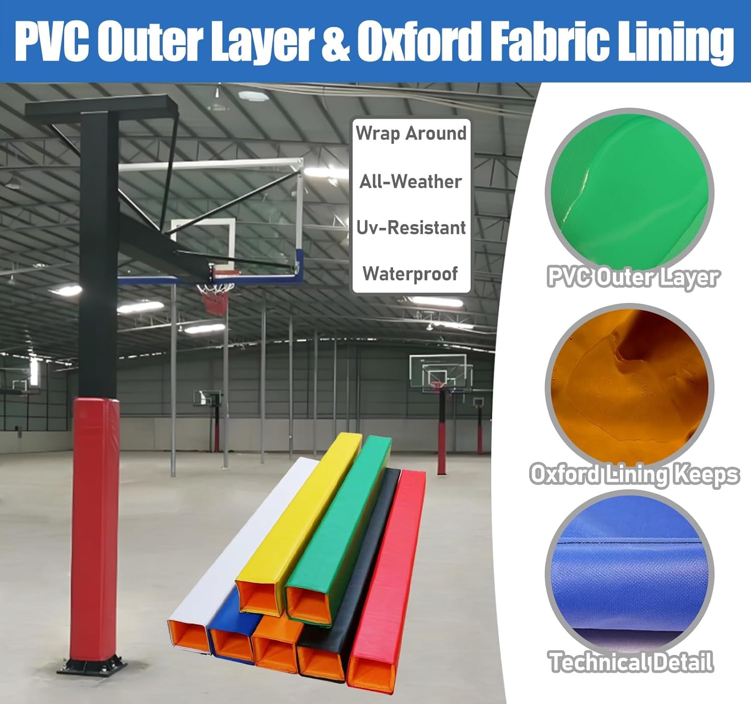 ERRULAN Outdoor Basketball Pole Protector Pad, Wrap Around Basketball Hoop Padding Pads, High-Density Foam Collision Guard for Gym Garage Playground Protection