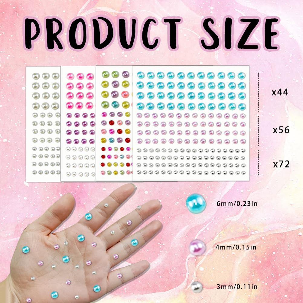 2064 Pcs Pearls for Crafts, Self Adhesive Pearl Stickers 4 Colors 12 Sheets Hair Pearl Stick On for Craft Making - Image 2
