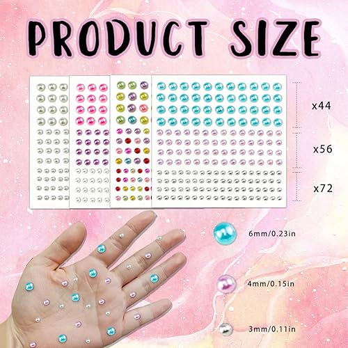 Miniatura 2 de 2064 piezas de perlas para manualidades, calcomanías de perlas autoadhesivas de 4 colores, 12 hojas de perlas para el cabello para hacer manualidades
