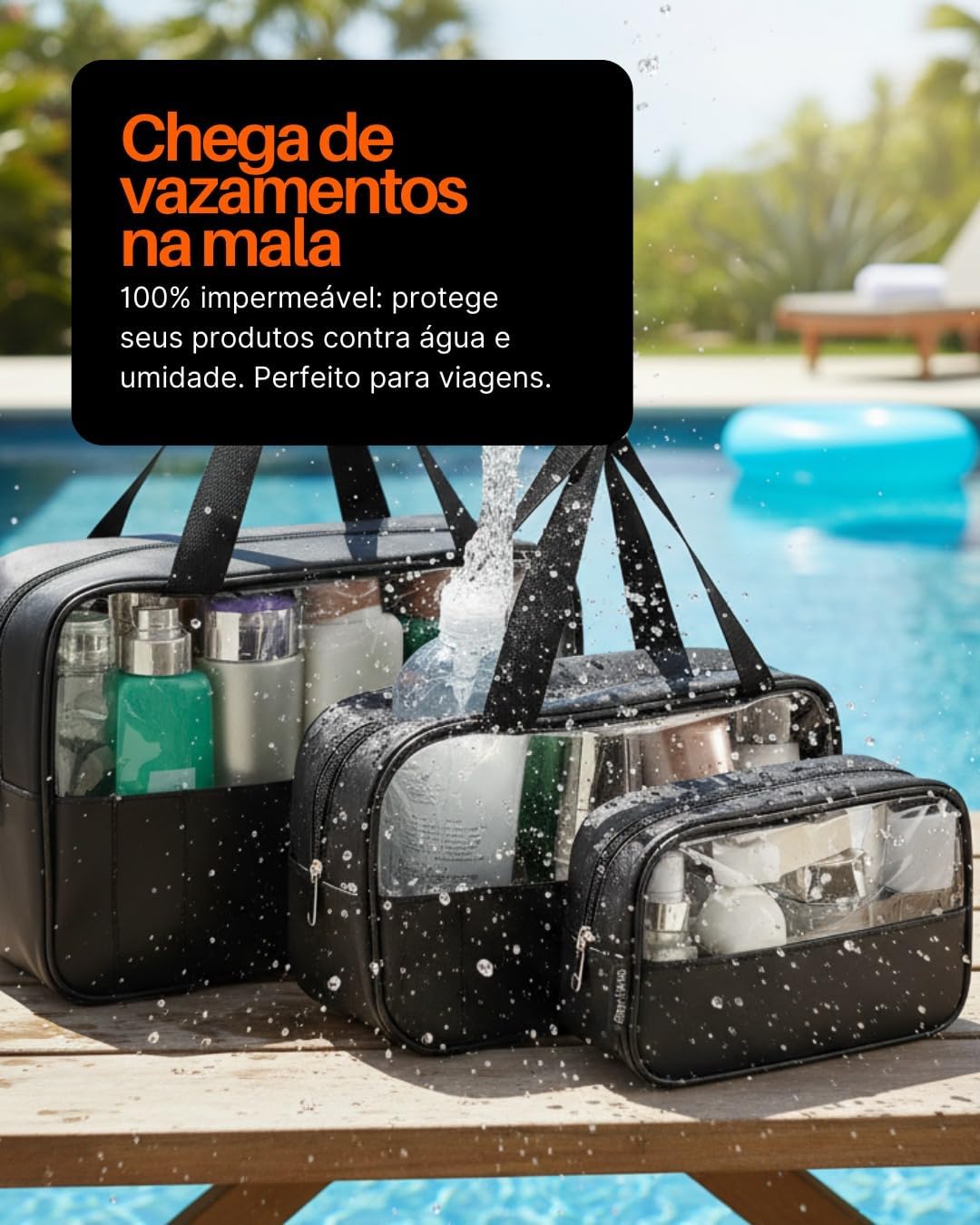 Kit Necessaire Transparente 3 em 1 Bolsa de Viagem para Maquiagem e Higiene Pessoal Unissex – Grande Capacidade, Organizador em PVC Impermeável, Ideal para Academia, Mala, Mala de Mão (Rosa)
