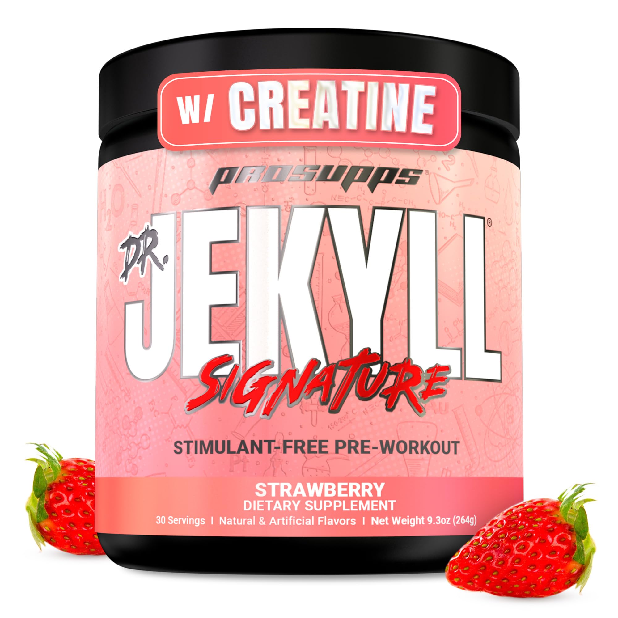Dr. Jekyll Signature Pre Workout Powder with Creatine - Stim-Free Preworkout Supports Muscle Volume & Endurance - Caffeine-Free Gym & Fitness Supplements (Strawberry, 30 Servings)