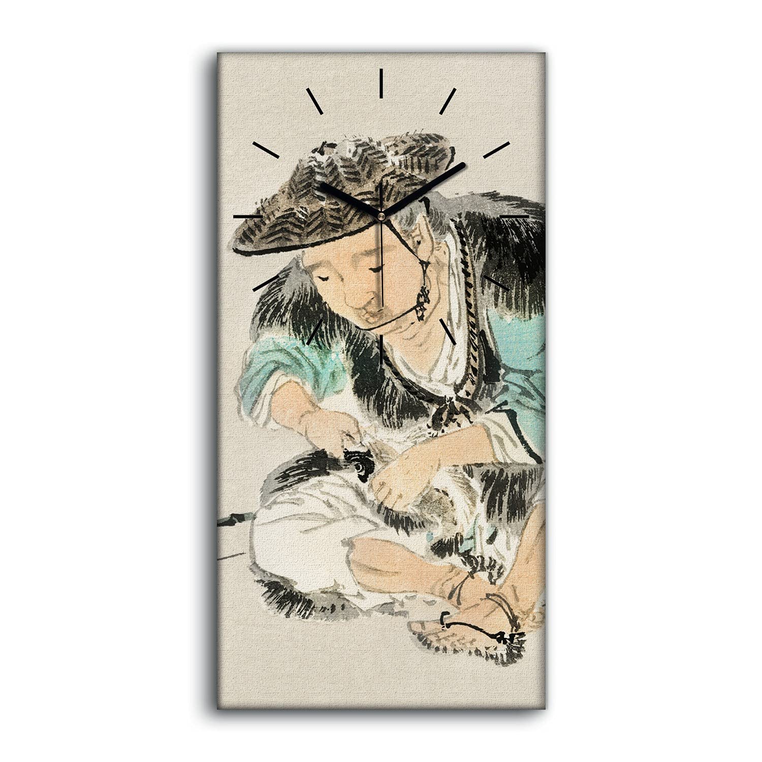 Horloge sur toile 30x60cm tableau mural salon - Art de pêcheur asiatique silencieuse