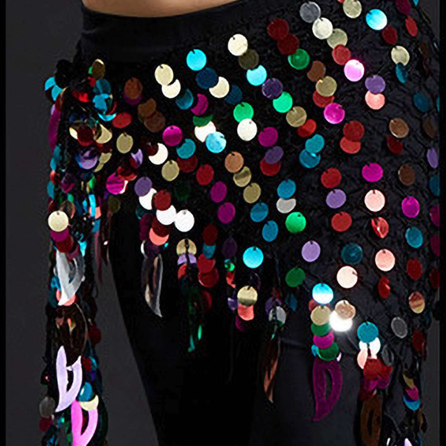 VRITRAZ Women's Chiffon Belly Dance Hip Scarf Waistband Belt Skirt Mixed Colors Sequence Beads and Coins Multicolor 2