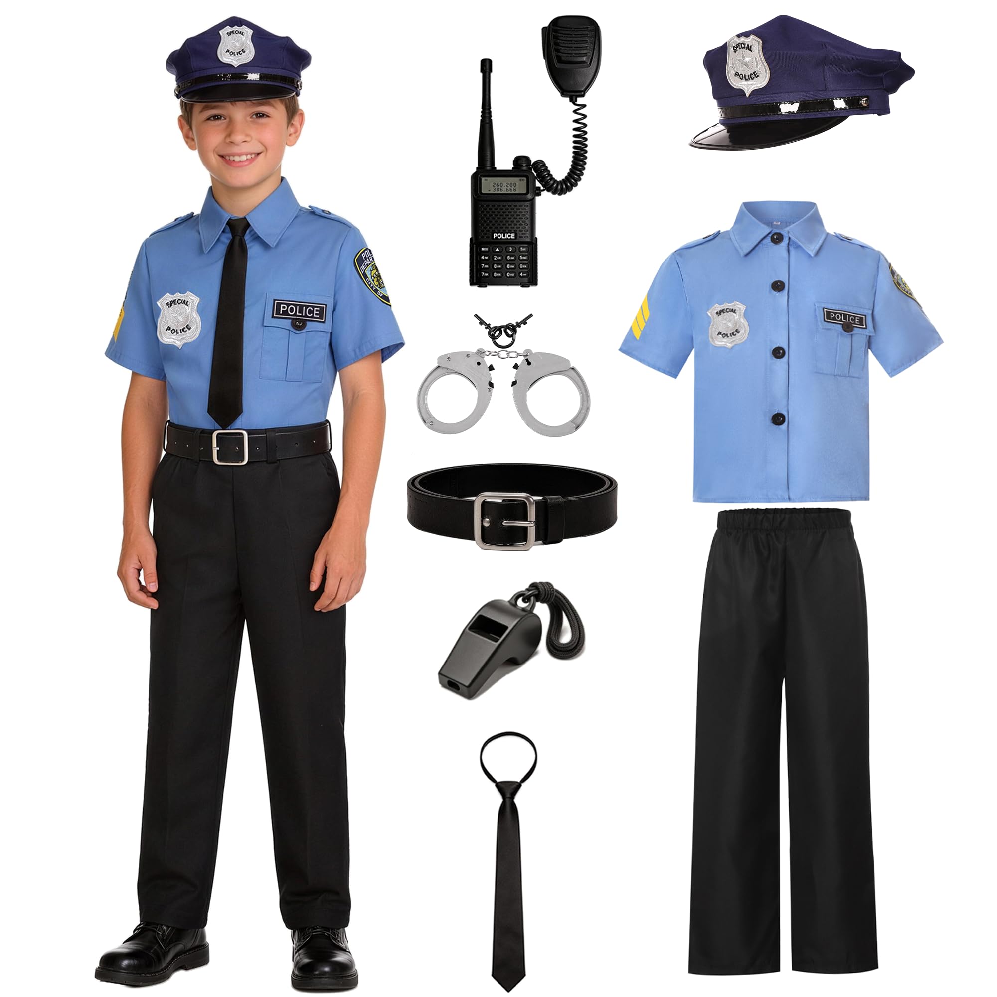 Police Officer Costume for Kids Cop Outfit for Boys Policeman Uniform for Career Day Dress Up Cosplay Birthday