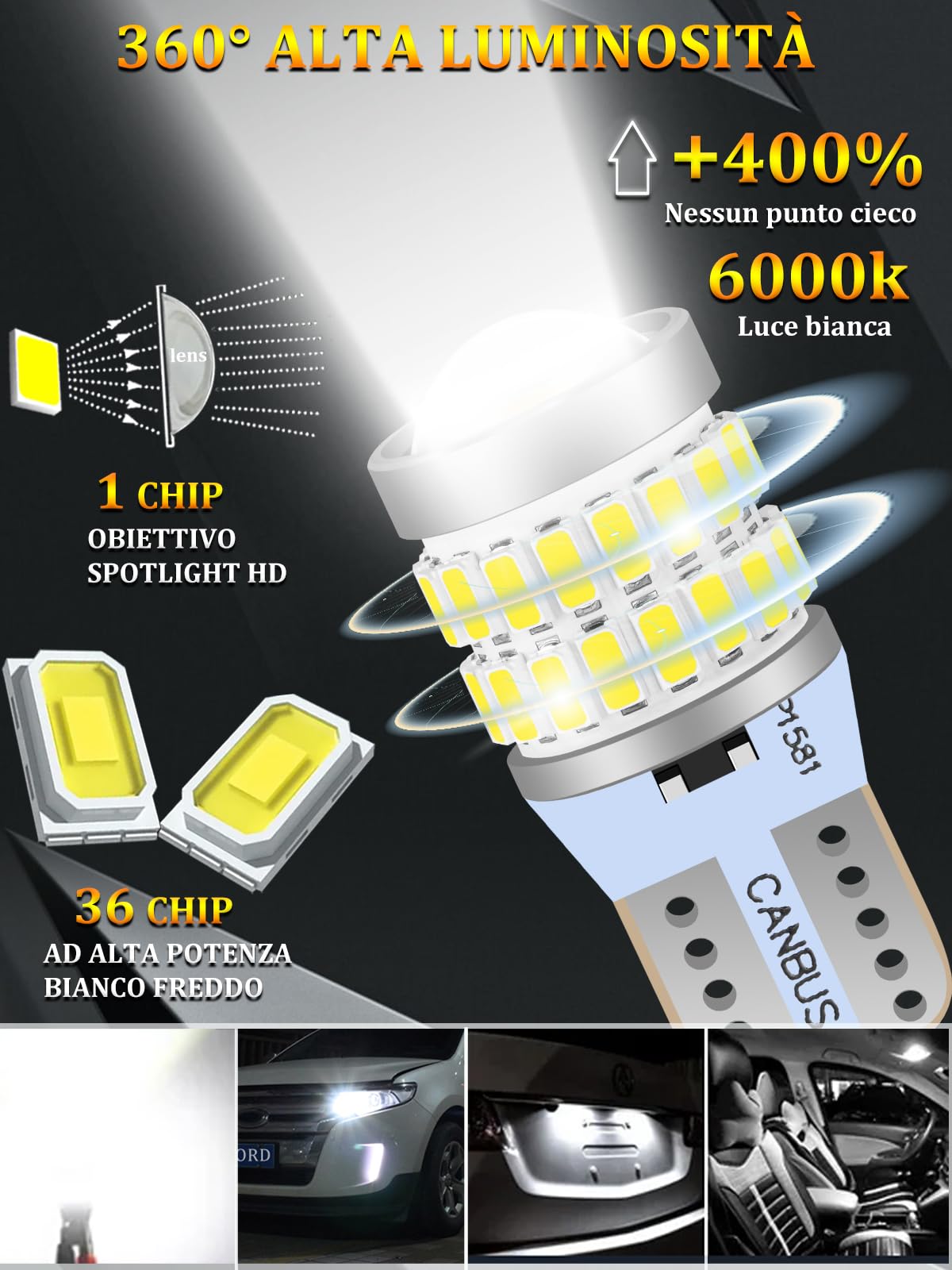 XELORD Lampadina W5W T10 LED 6000K Bianco Super Bright 168 282,Versione Aggiornata,Per Interni Auto Luce a Cuneo,a Cupola,di Lettura Luci Targa e di Posizione DC 12V,2PCS