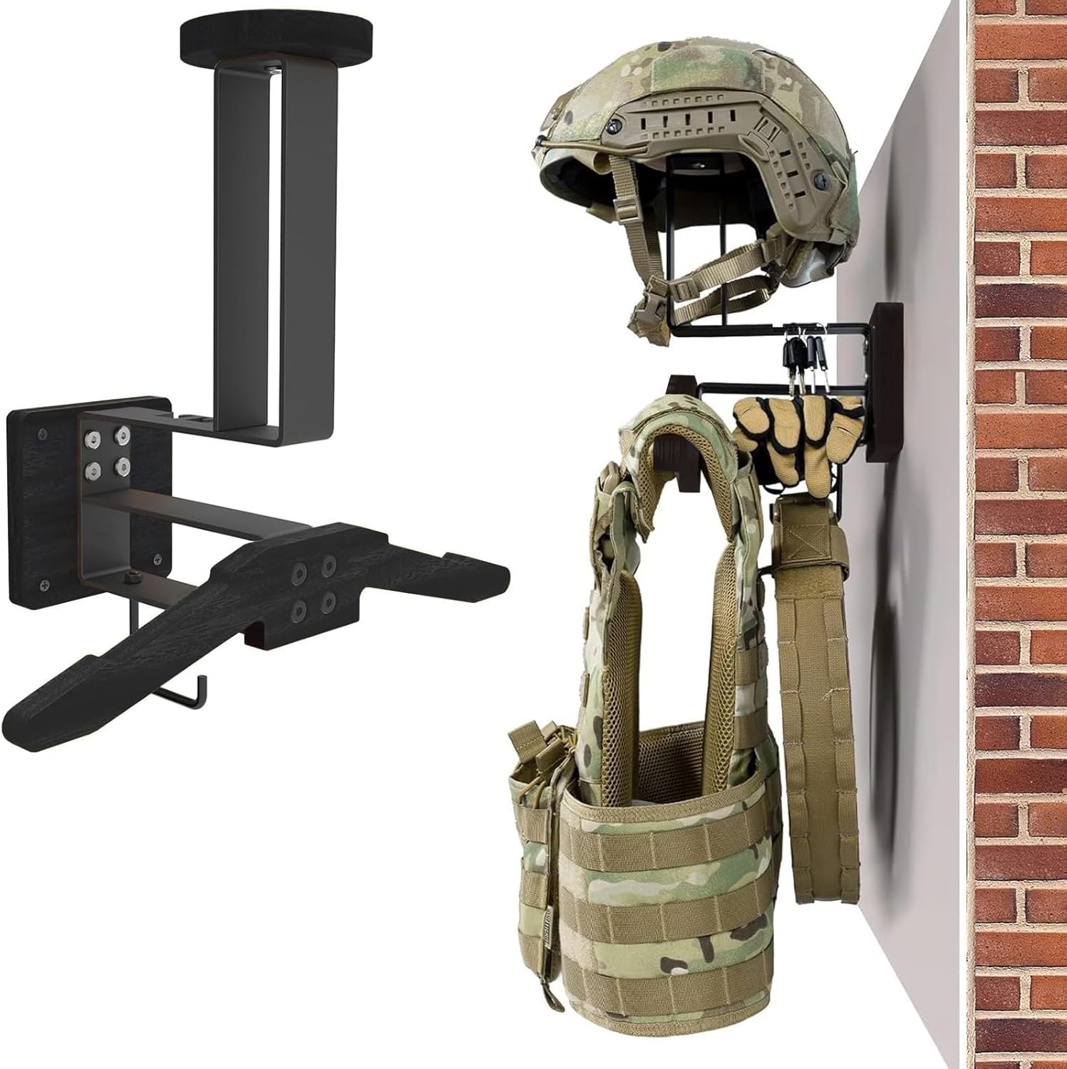 Xian Support mural pour équipement tactique, support de casque de moto, support de veste, support de plaque de support de support de présentoir pour costume de police, football, cyclisme (bois brut)