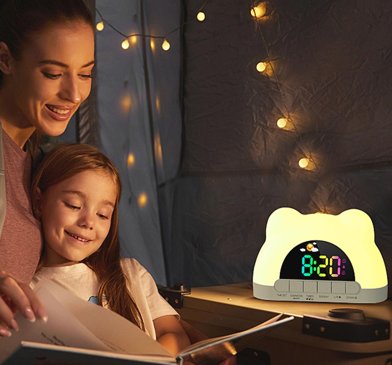 Azyh Sveglia per Bambini, Sveglia Digitale con Luce Notturna a 11 RGB Colori, Regali per Ragazzi e Ragazze, Macchina del Suono del Sonno,Orologio per Comodino, Regalo, Snooze, 2 Allarmi, Cavo USB