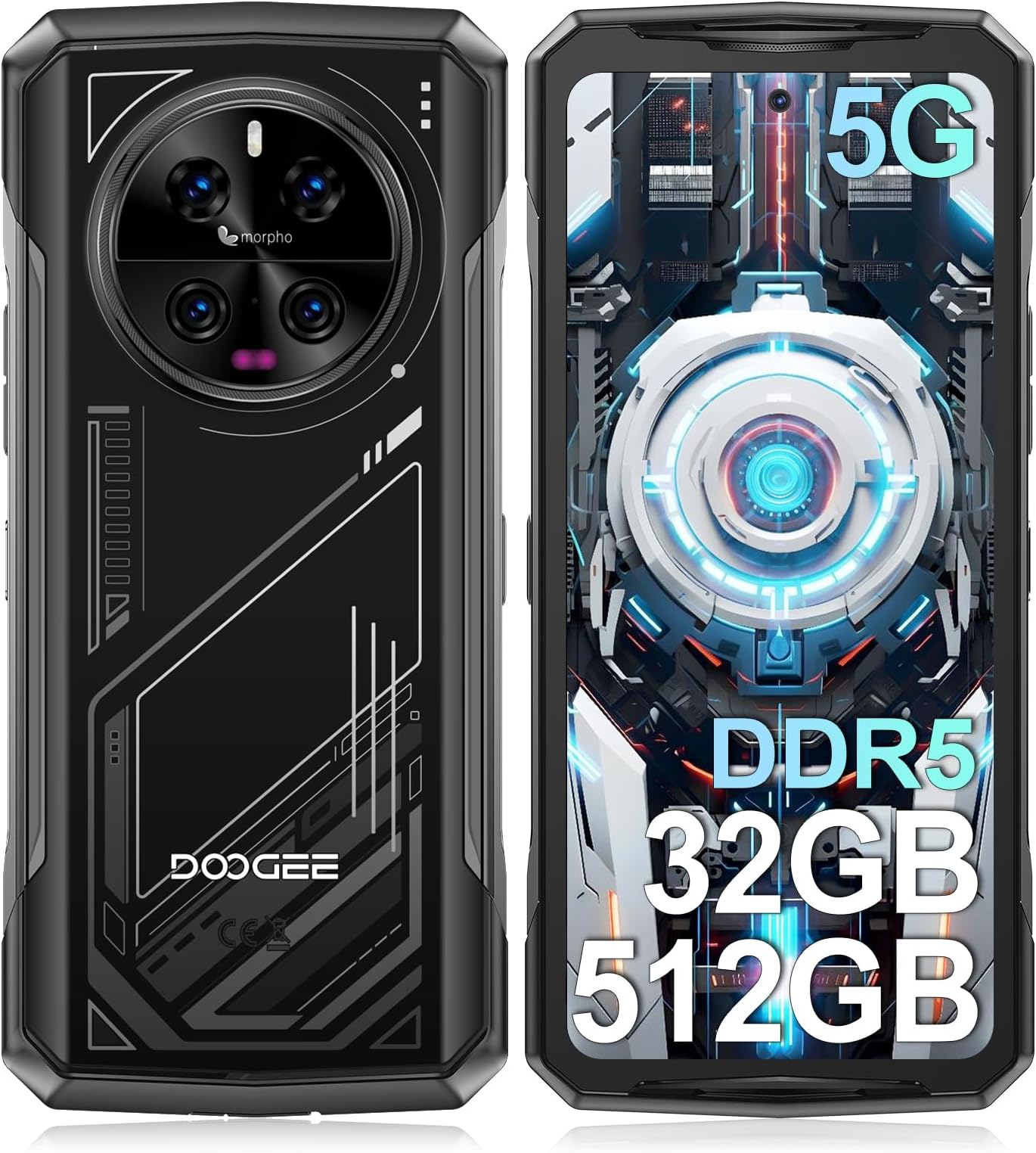 DOOGEE V40 Rugged Smartphone 5G,32GB+512GB/2TB Android 14 Rugged Phone,4nm D7300,6.78" FHD+120Hz Rugged Unlocked Cell Phone,108MP+20MP Night Vision,8680mAh,3 Card Slots/Dual Unlock/NFC/Wi-Fi6E/IP69K