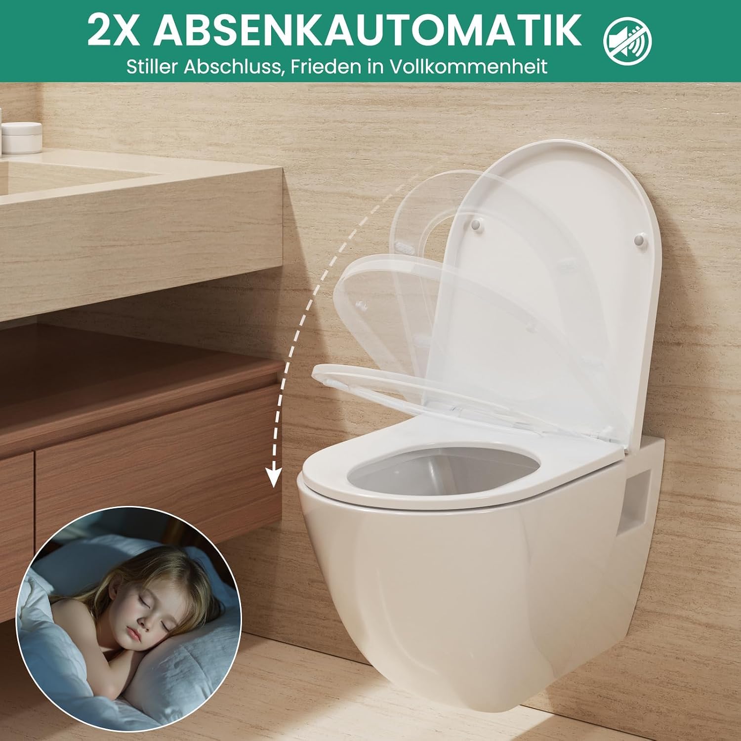ANYCEE Tapa de inodoro con descenso automático, forma D [corta], fácil