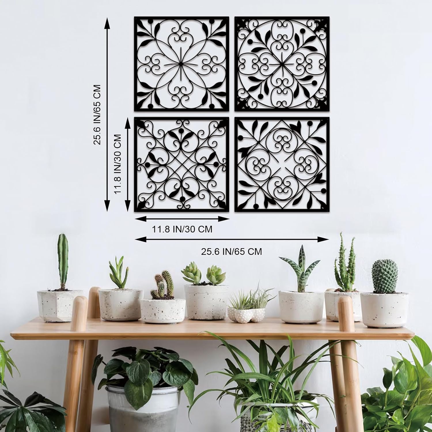 Resama 4 Pieces Rustic Wall Decor Farmhouse Wall Decor for Living Room Metal Hollow Carved Design Metal Decorative for Home Bedroom Kitchen Office (Black,Square)