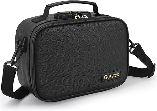 Gosstek Black PU Leather Storage Carrier Bag with Combination Lock, Premium Multi-Use Organizers Box Case, Durable Container Pouch for Home and Travel, Medium.