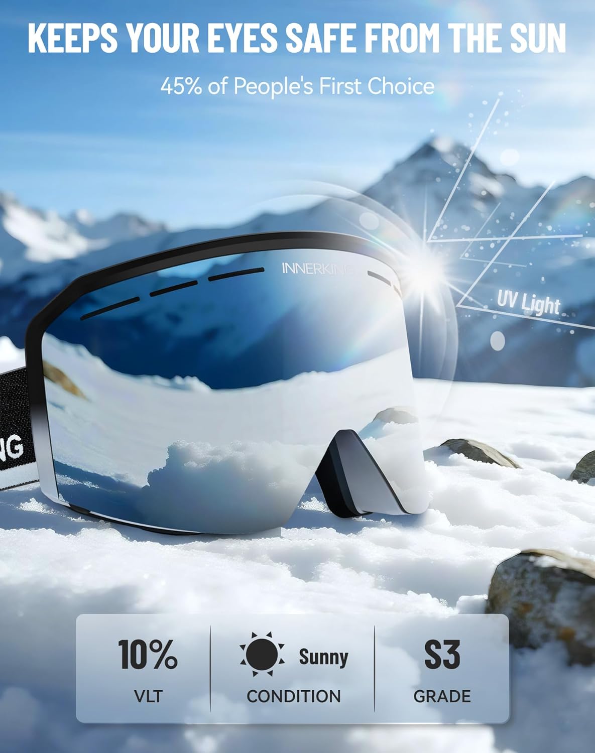 Innerking Ski/Snowboard Goggles OTG for Men Women & Youth - Over Glasses Snow Sports Goggles Anti Fog 100% UV400 Protection - Image 4